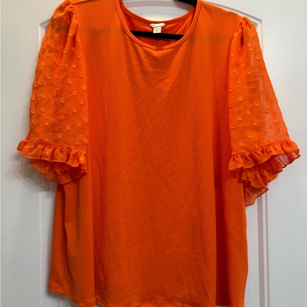 Cato Vibrant Orange Blouse with Ruffle Sleeves